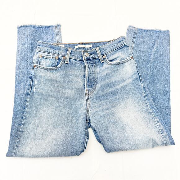 Levi’s Wedgie Straight Button Fly Denim Jeans Ripped Raw Hem Size 25 - Picture 5 of 9